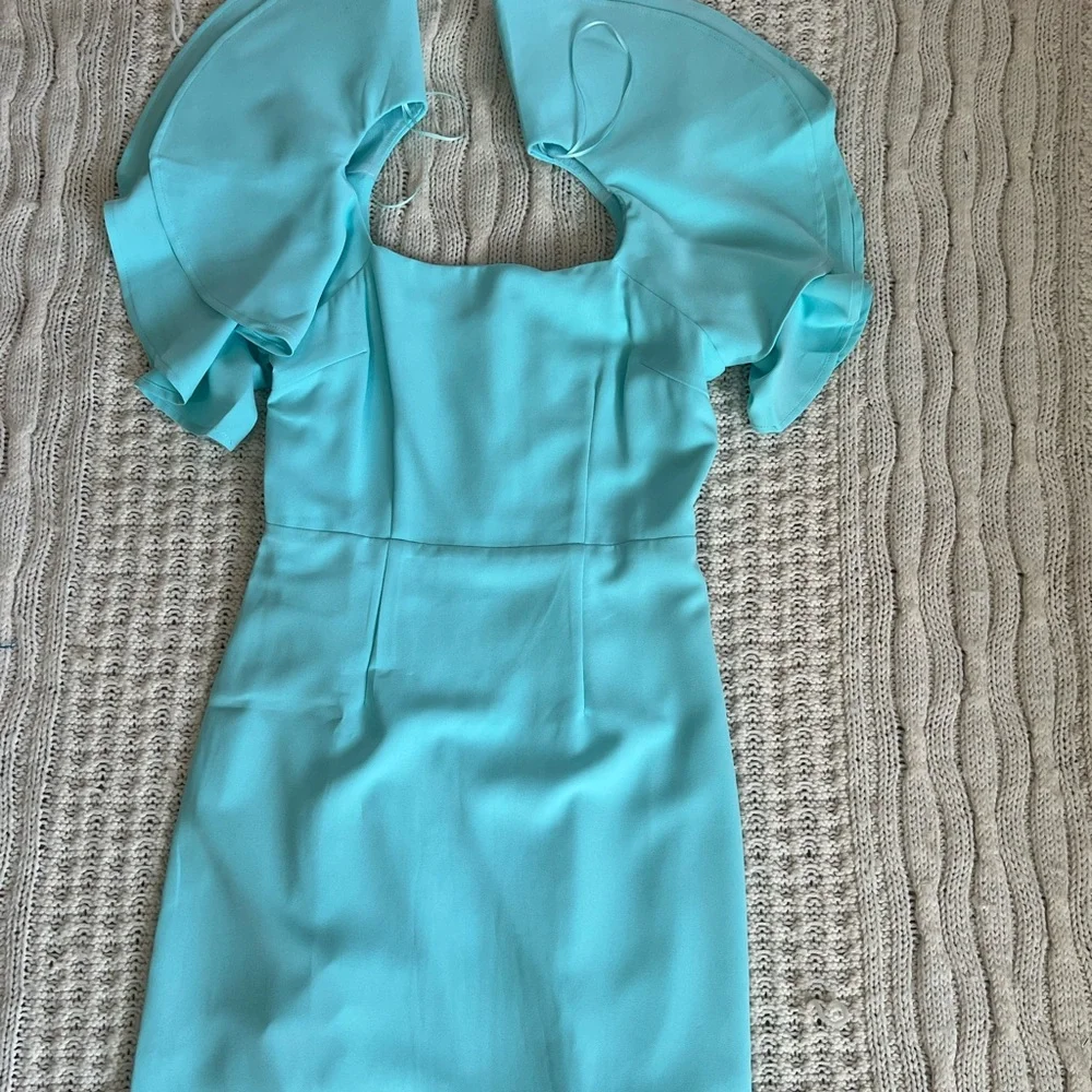 TCEC One Shoulder Aqua Dress with Ruffle Detail - Picture 4 of 16